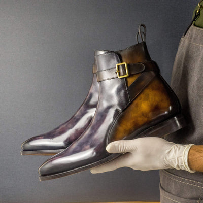Men's Jodhpur Boots Patina Leather Goodyear Welt Violet Brown 4411 1- MERRIMIUM--GID-2623-4411