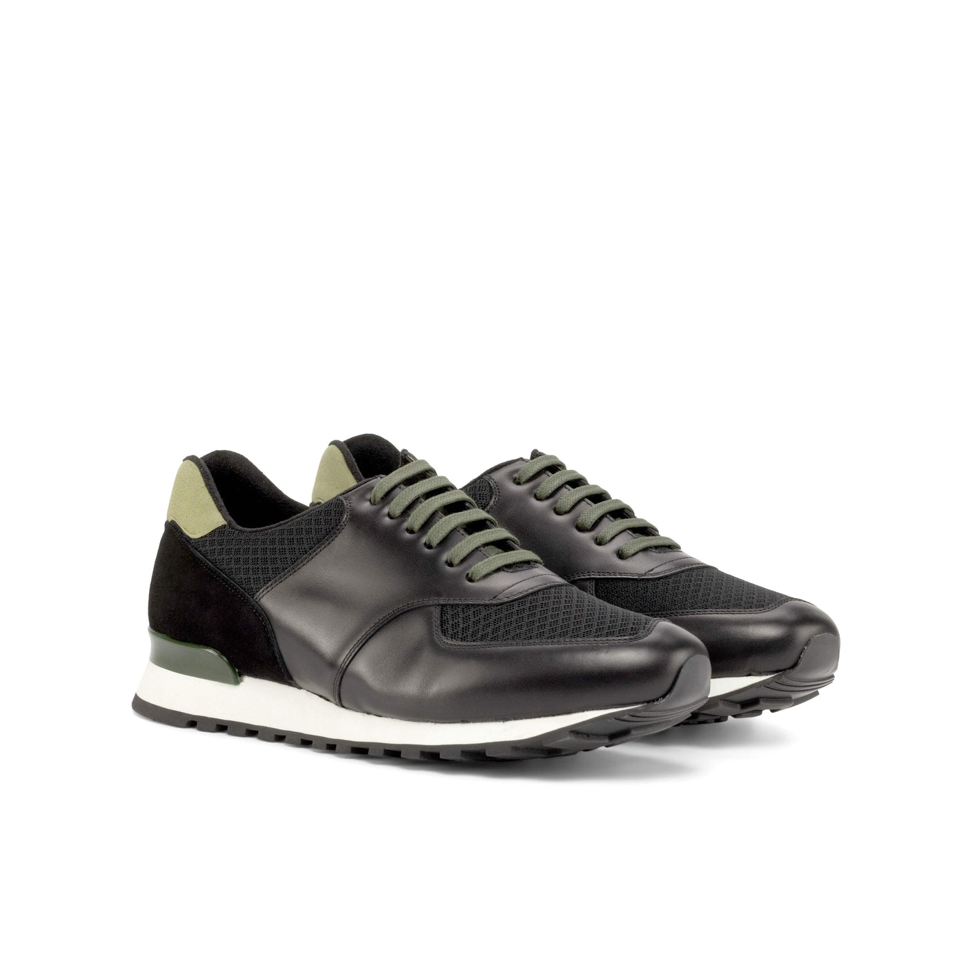 Men's Jogger Sneakers Leather Black Green 4880 3- MERRIMIUM