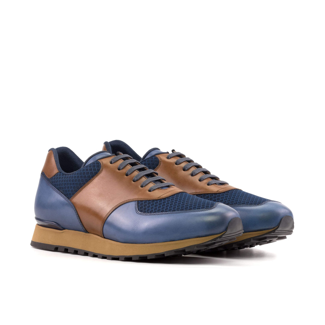 Men's Jogger Sneakers Leather Brown Blue 5470 3- MERRIMIUM