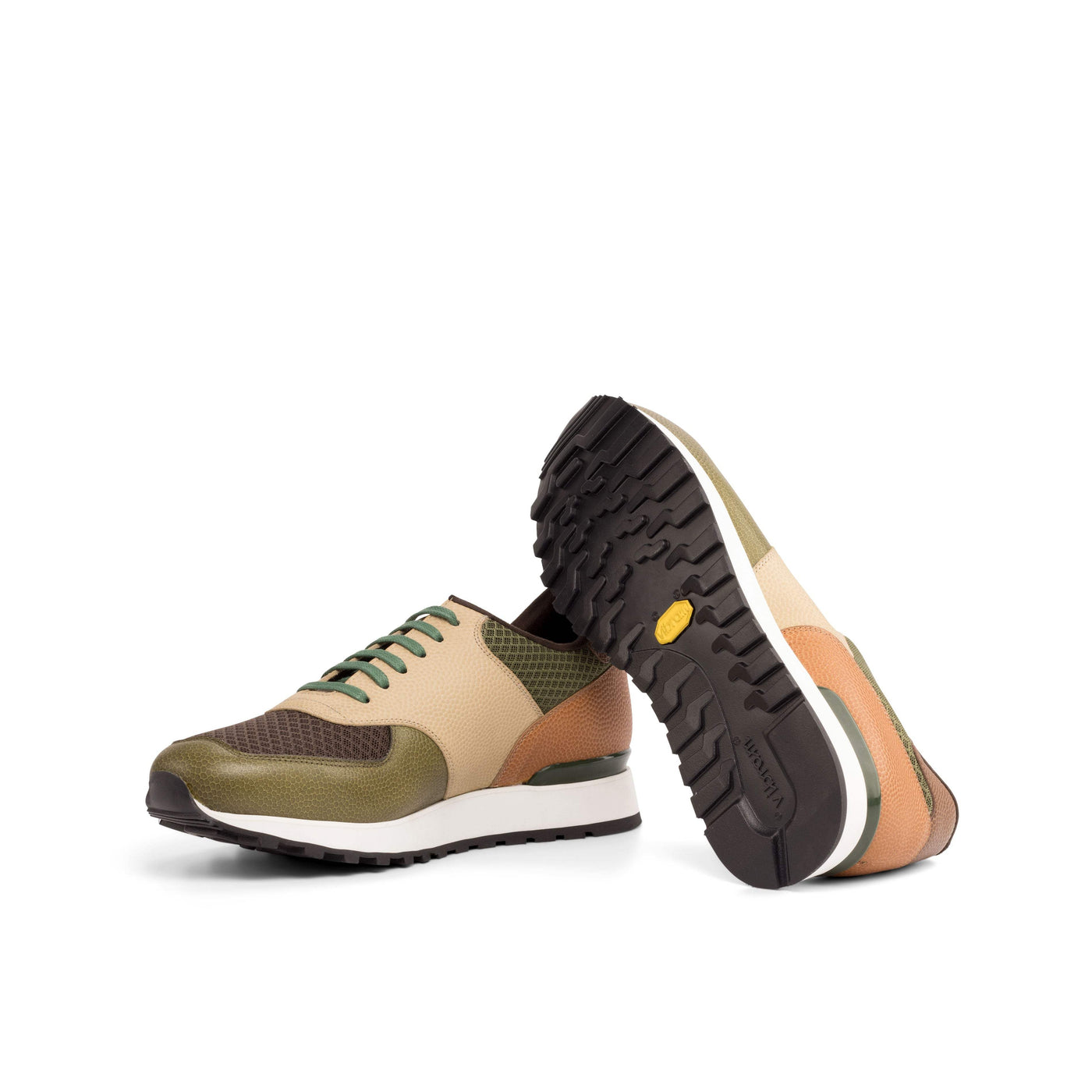 Men's Jogger Sneakers Leather Brown Green 4973 2- MERRIMIUM