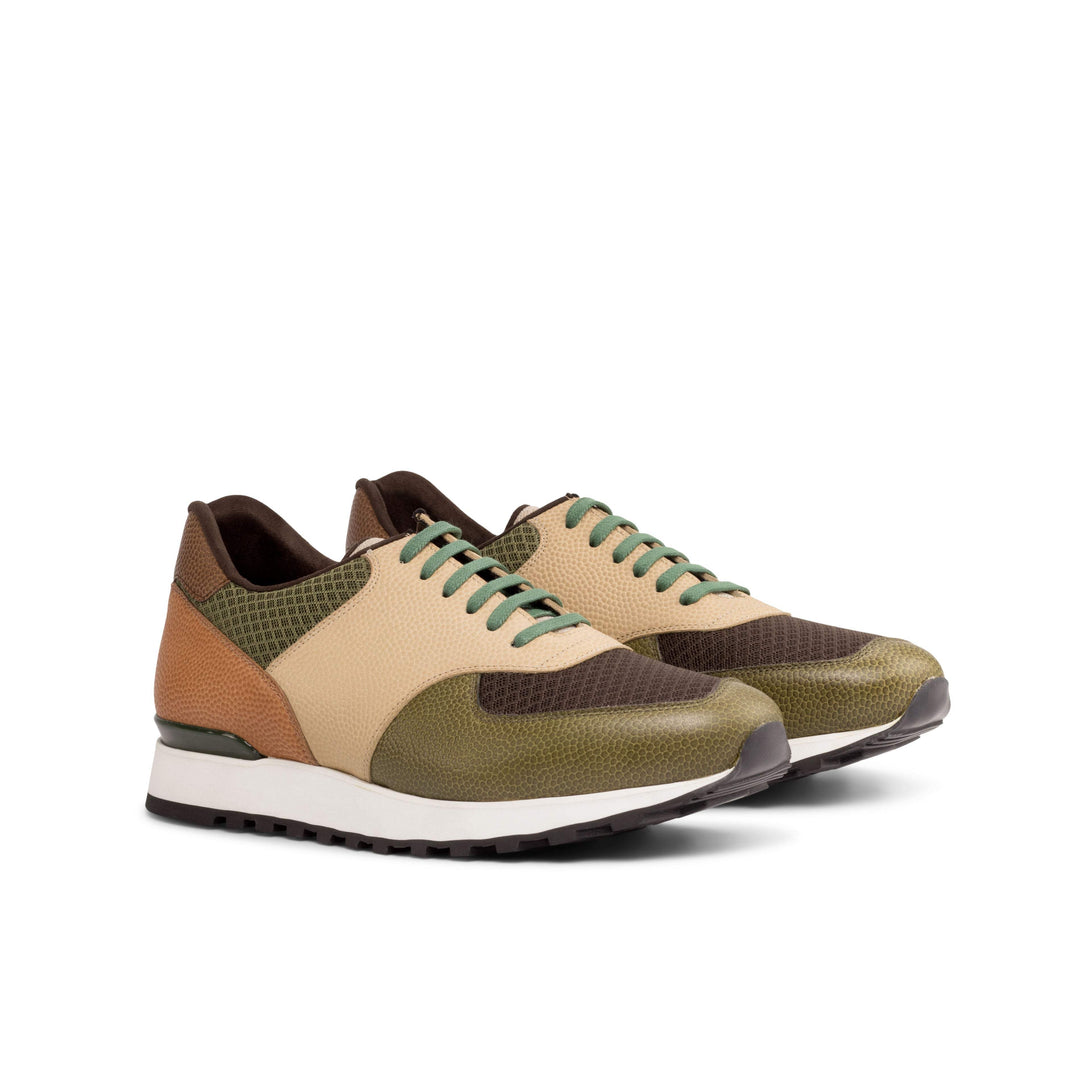 Men's Jogger Sneakers Leather Brown Green 4973 3- MERRIMIUM