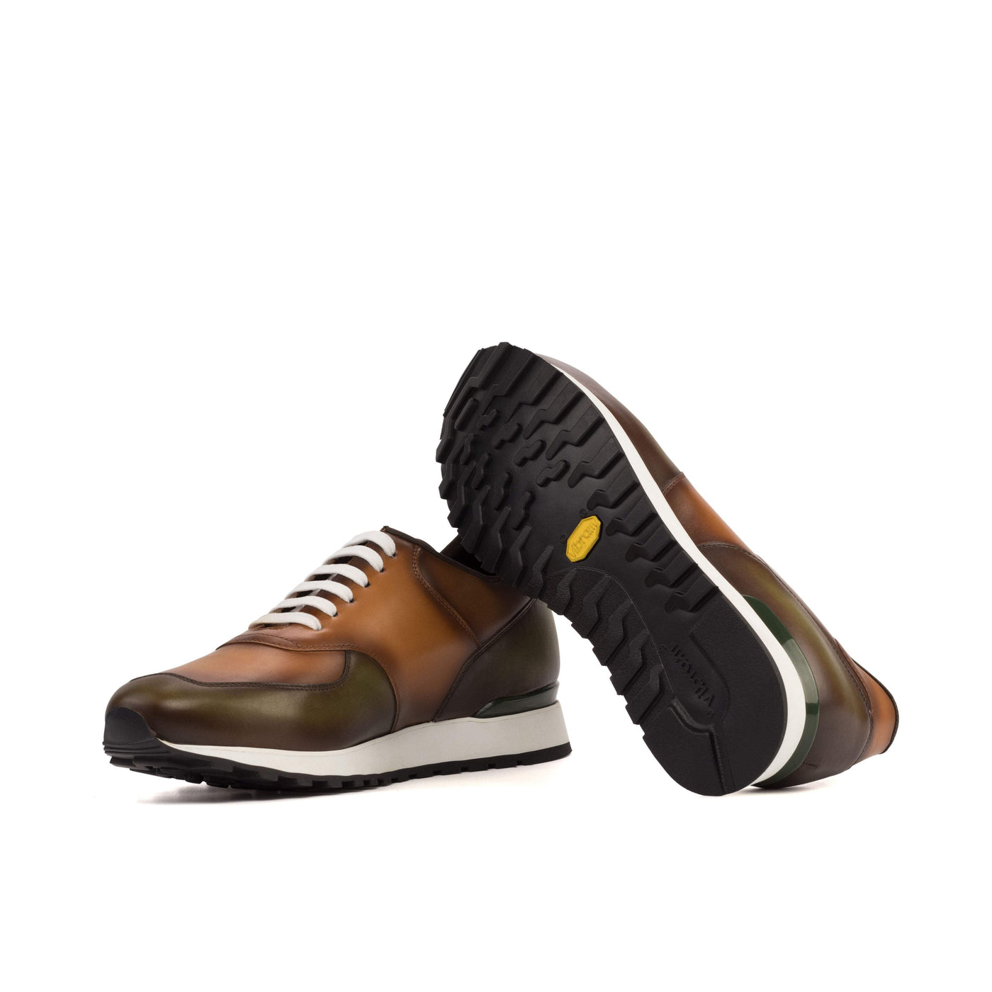 Men's Jogger Sneakers Leather Brown Green 5210 2- MERRIMIUM