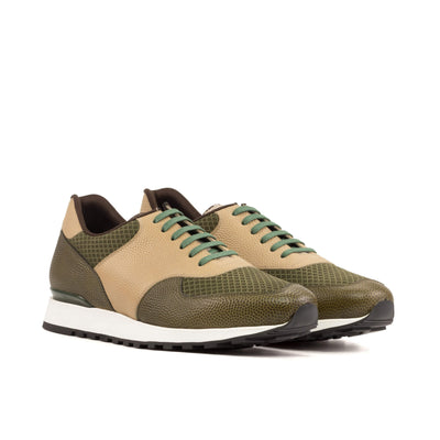 Men's Jogger Sneakers Leather Brown Green 5664 3- MERRIMIUM