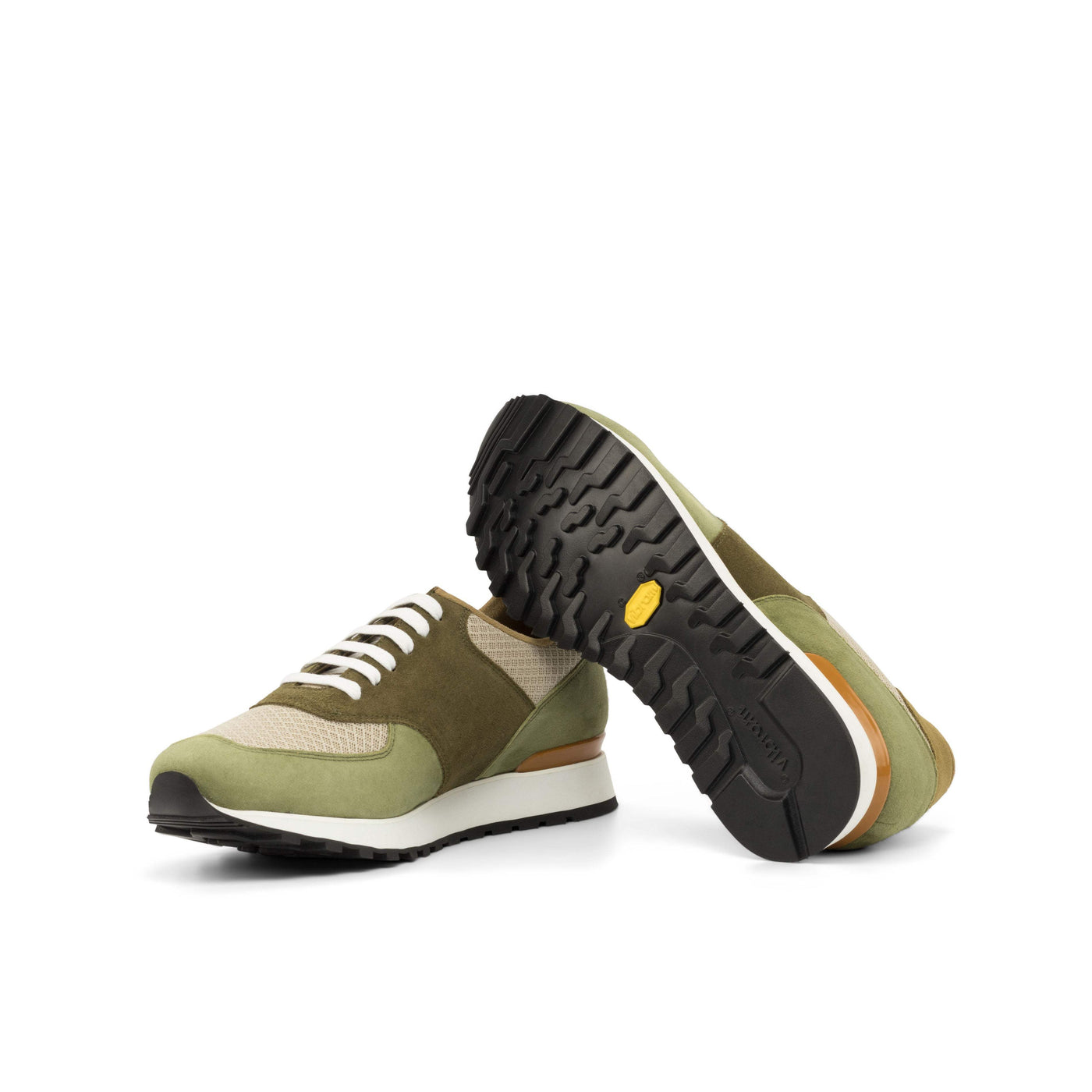 Men's Jogger Sneakers Leather Green Brown 4953 2- MERRIMIUM
