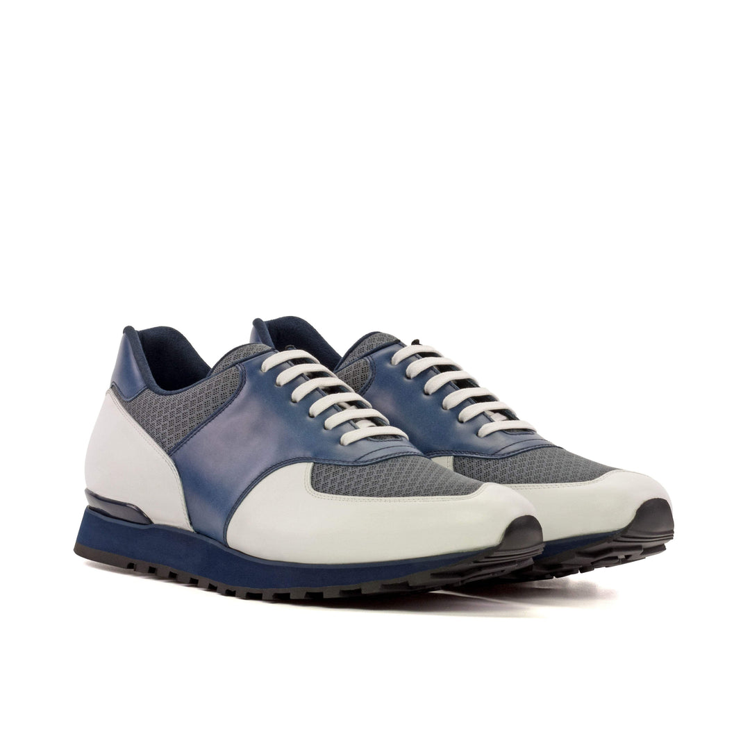 Men's Jogger Sneakers Leather White Blue 5702 3- MERRIMIUM