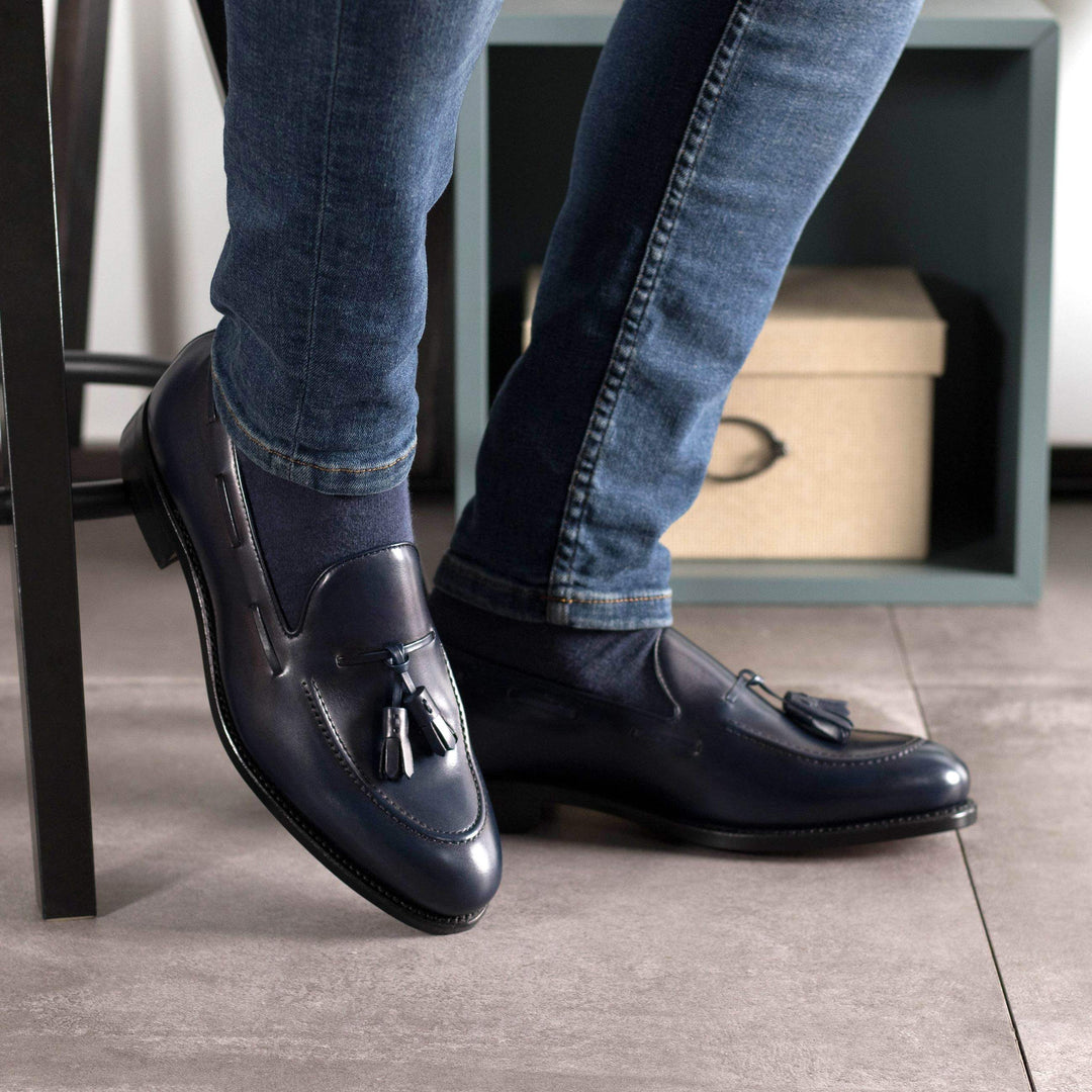 Men's Loafer Shoes Leather Goodyear Welt Blue 5633 1- MERRIMIUM--GID-4237-5633