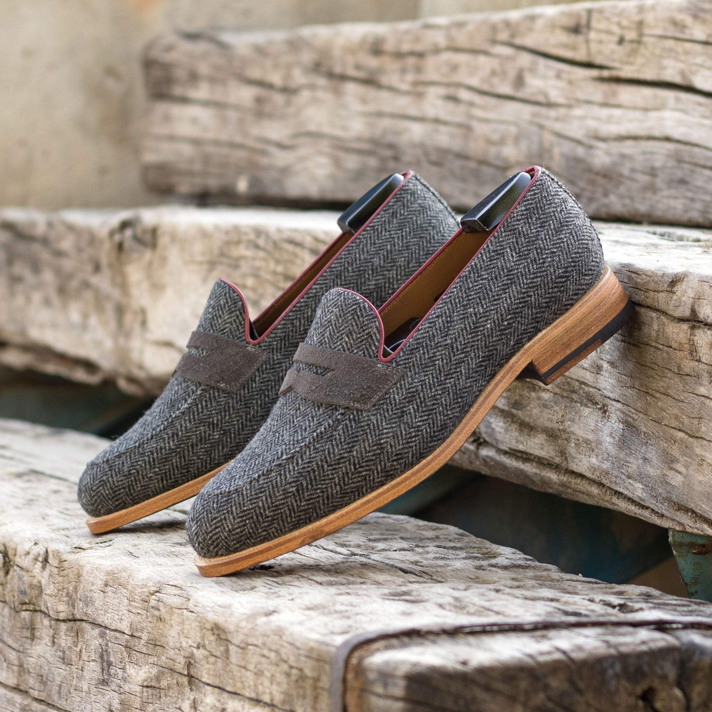 Men's Loafer Shoes Leather Goodyear Welt Grey Burgundy 5369 1- MERRIMIUM--GID-2451-5369