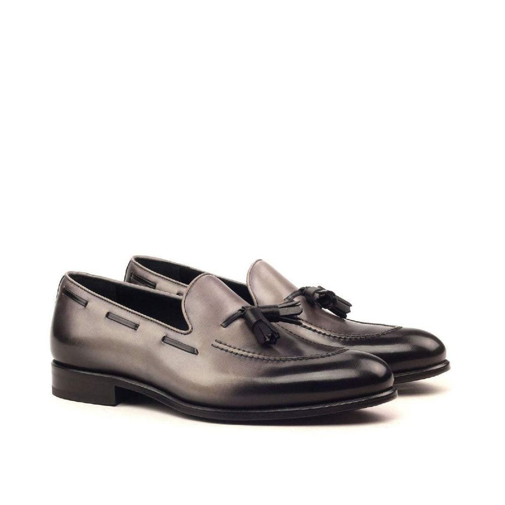 Men's Loafer Shoes Leather Grey Black 2445 2- MERRIMIUM