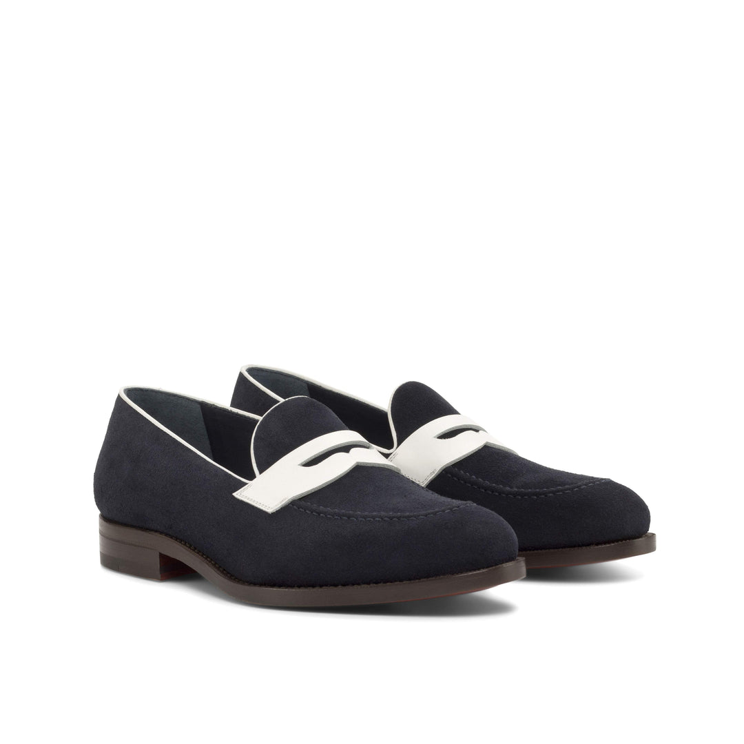 Men's Loafer Shoes Leather White Blue 4939 3- MERRIMIUM