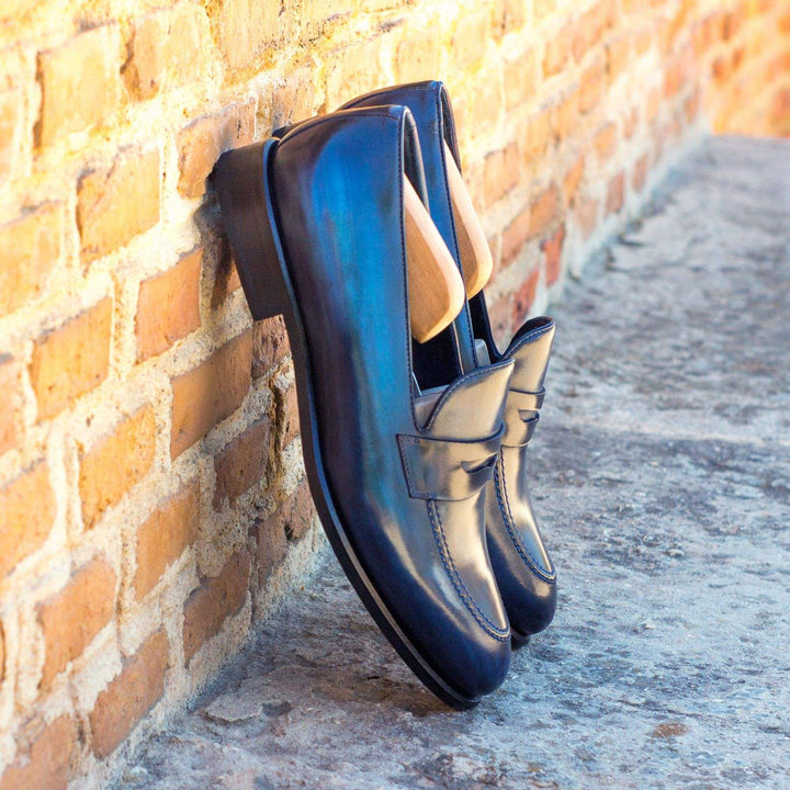Men's Loafer Shoes Patina Leather Blue Grey 3666 4- MERRIMIUM
