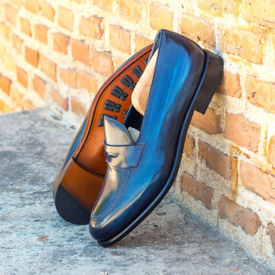 Men's Loafer Shoes Patina Leather Blue Grey 3666 1- MERRIMIUM--GID-1553-3666