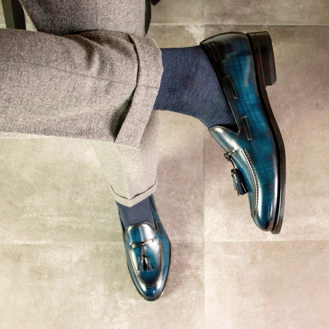 Men's Loafer Shoes Patina Leather Goodyear Welt Blue 5253 1- MERRIMIUM--GID-4241-5253