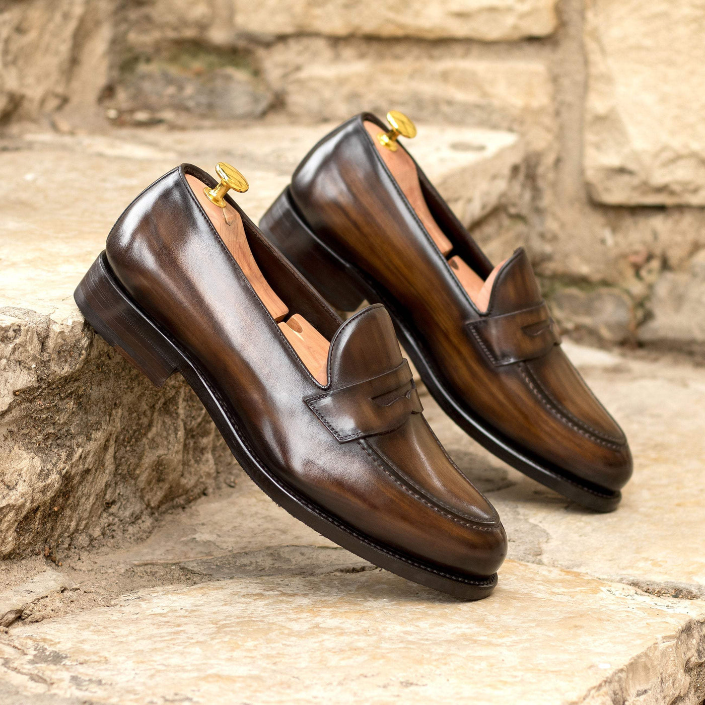 Men's Loafer Shoes Patina Leather Goodyear Welt Dark Brown 5366 1- MERRIMIUM--GID-2452-5366