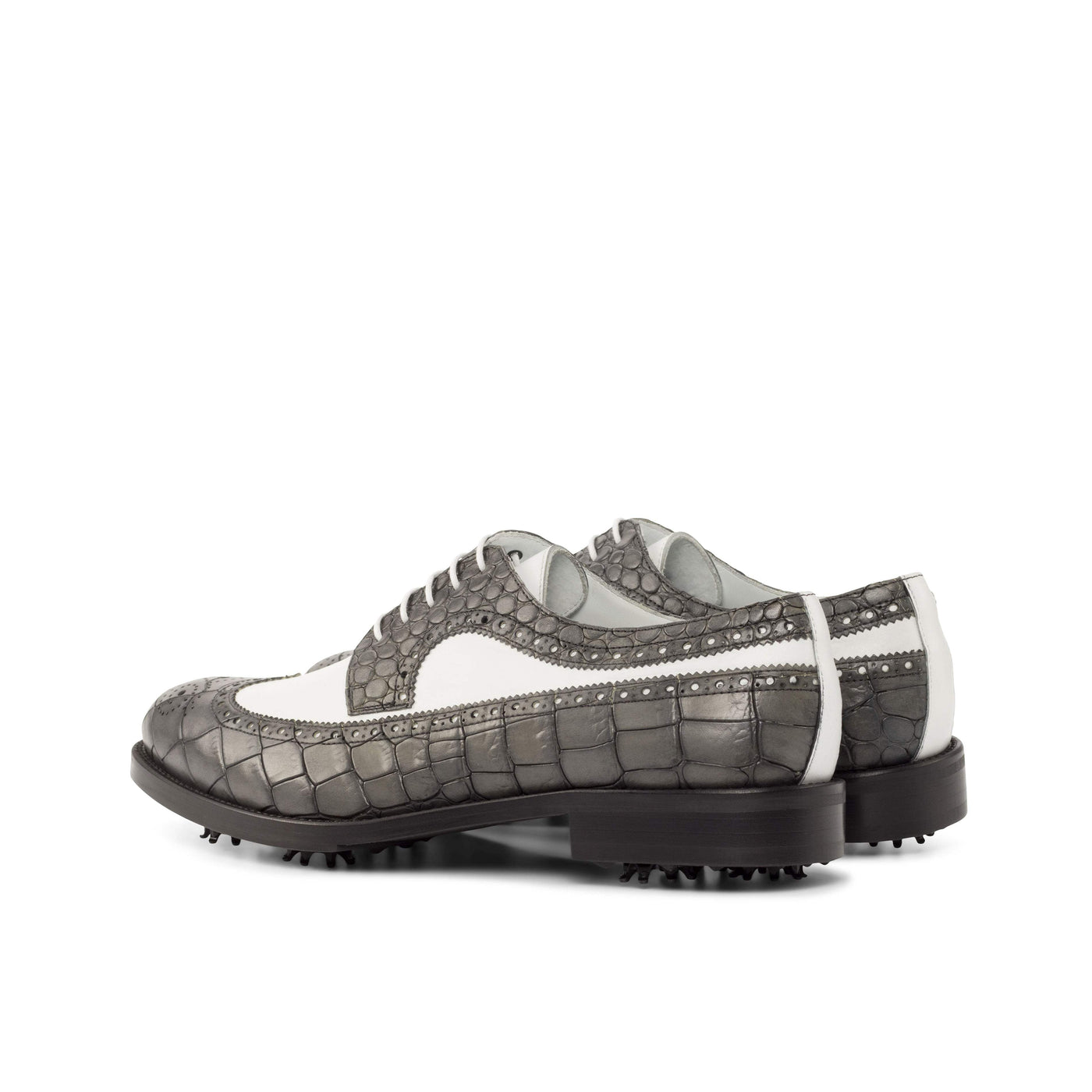 Men's Longwing Blucher Golf Shoes Leather White Grey 4751 4- MERRIMIUM