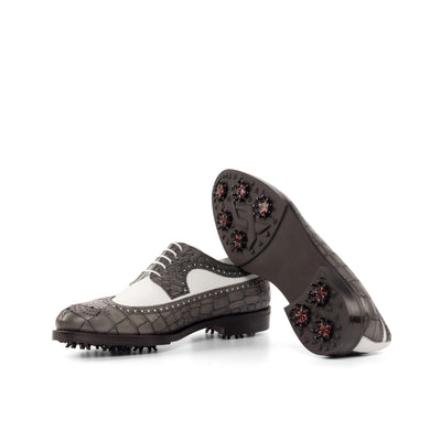 Men's Longwing Blucher Golf Shoes Leather White Grey 4751 2- MERRIMIUM