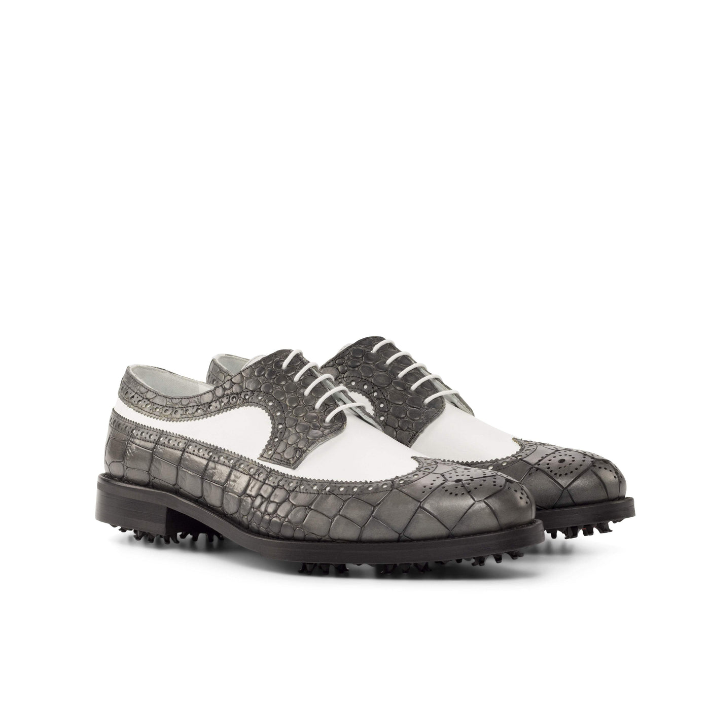 Men's Longwing Blucher Golf Shoes Leather White Grey 4751 3- MERRIMIUM