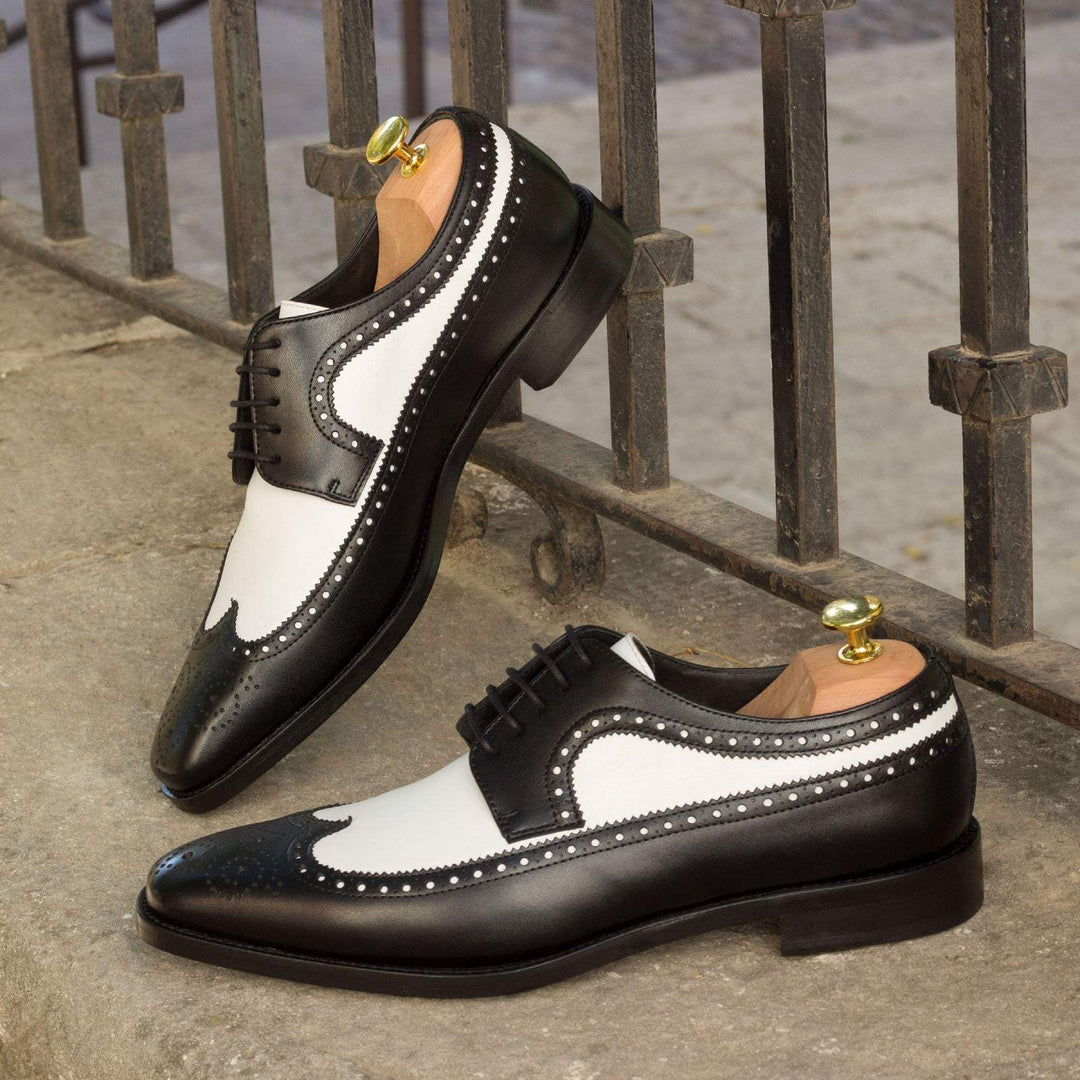 Men's Longwing Blucher Shoes Leather Black White 2448 1- MERRIMIUM--GID-1537-2448