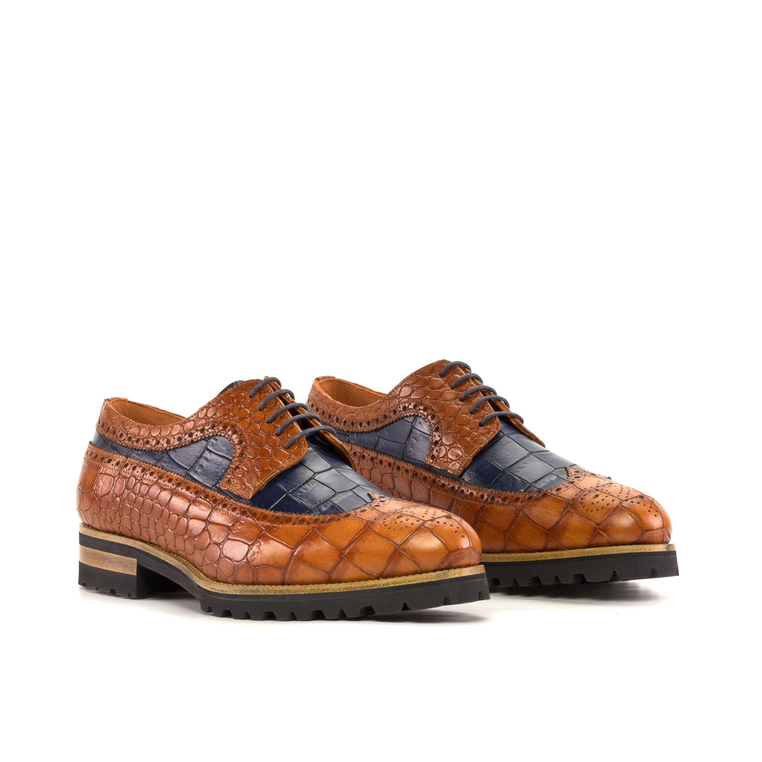Men's Longwing Blucher Shoes Leather Brown Navy 5365 3- MERRIMIUM