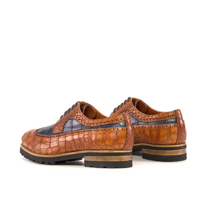 Men's Longwing Blucher Shoes Leather Brown Navy 5365 4- MERRIMIUM