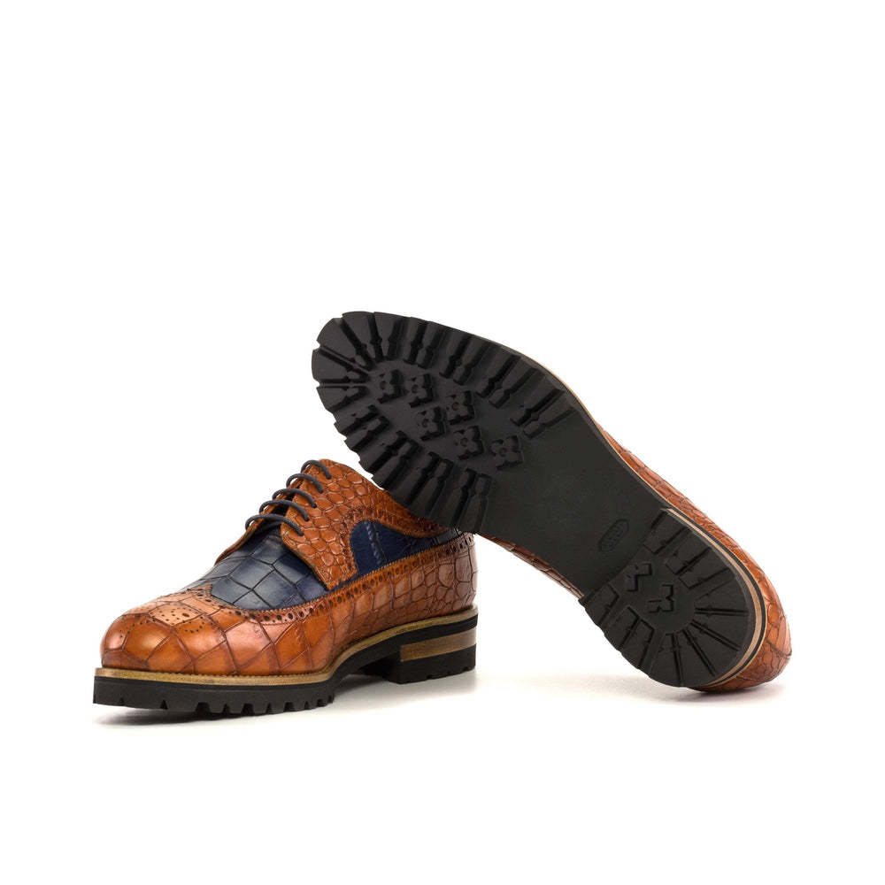 Men's Longwing Blucher Shoes Leather Brown Navy 5365 2- MERRIMIUM