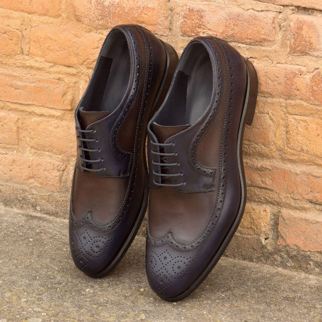 Men's Longwing Blucher Shoes Leather Dark Brown Blue 2525 1- MERRIMIUM--GID-1536-2525