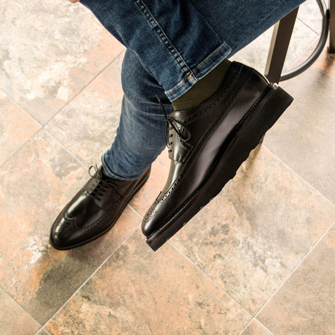 Men's Longwing Blucher Shoes Leather Goodyear Welt Black 5266 1- MERRIMIUM--GID-4381-5266