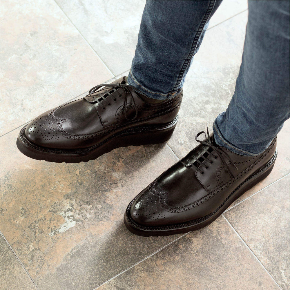 Men's Longwing Blucher Shoes Leather Goodyear Welt Black 5266 2- MERRIMIUM