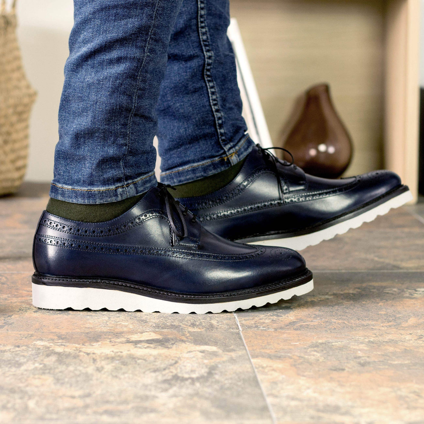 Men's Longwing Blucher Shoes Leather Goodyear Welt Blue 5274 2- MERRIMIUM