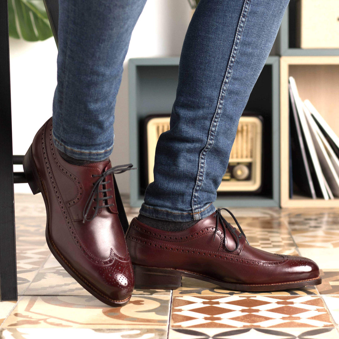 Men's Longwing Blucher Shoes Leather Goodyear Welt Burgundy 5568 1- MERRIMIUM--GID-4381-5568