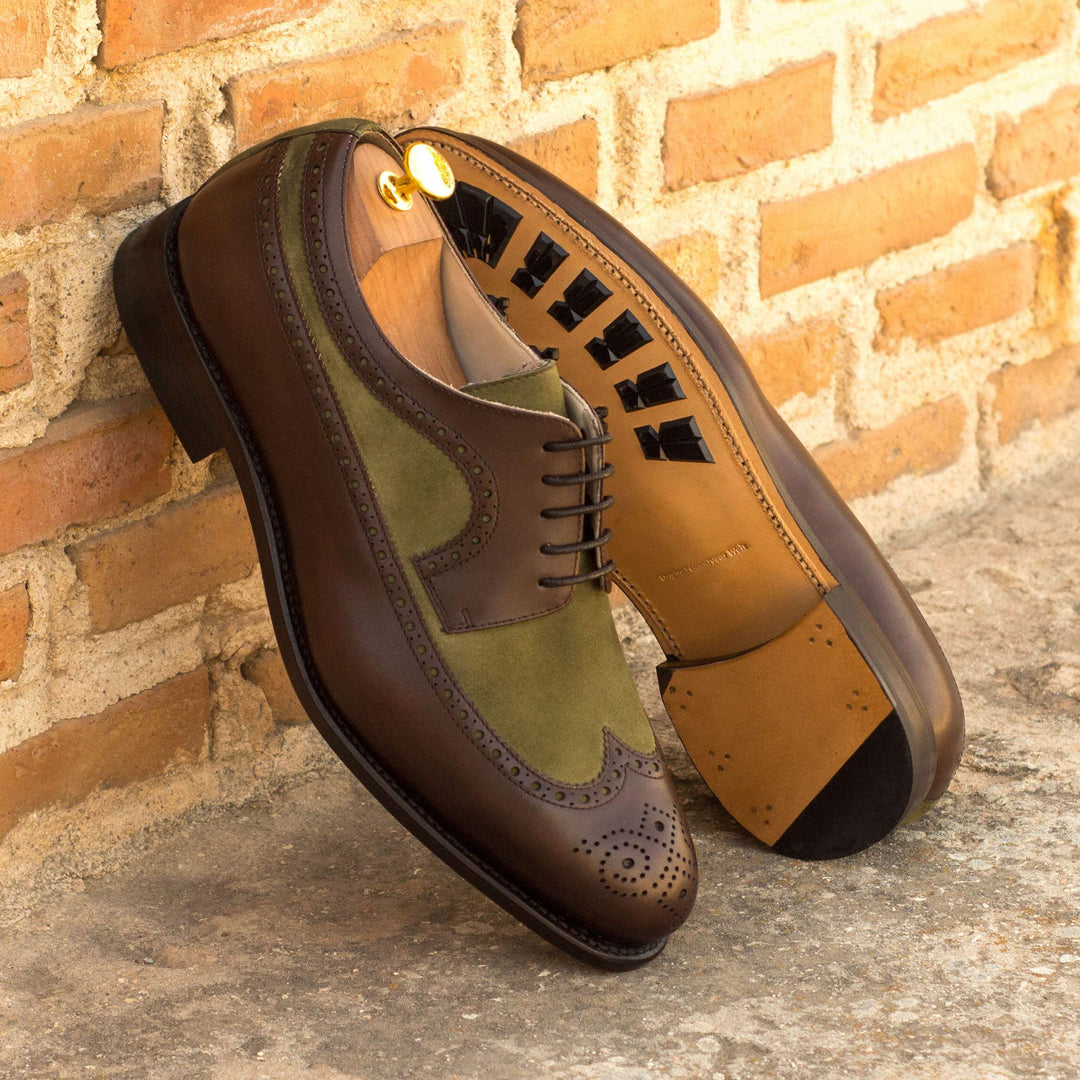 Men's Longwing Blucher Shoes Leather Goodyear Welt Dark Brown Green 3609 1- MERRIMIUM--GID-2463-3609