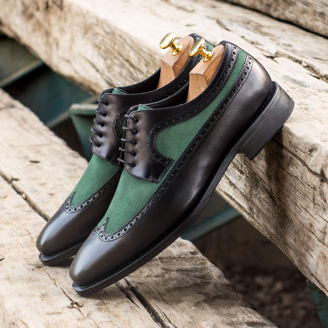 Men's Longwing Blucher Shoes Leather Goodyear Welt Green Black 4394 1- MERRIMIUM--GID-2466-4394