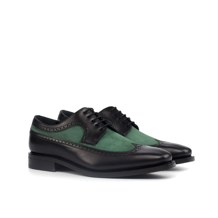 Men's Longwing Blucher Shoes Leather Goodyear Welt Green Black 4394 3- MERRIMIUM