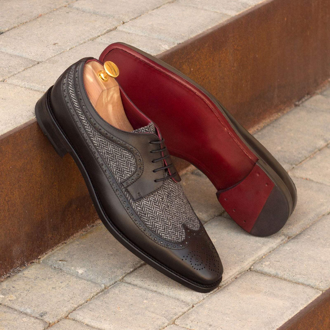 Men's Longwing Blucher Shoes Leather Grey Black 2892 1- MERRIMIUM--GID-1537-2892