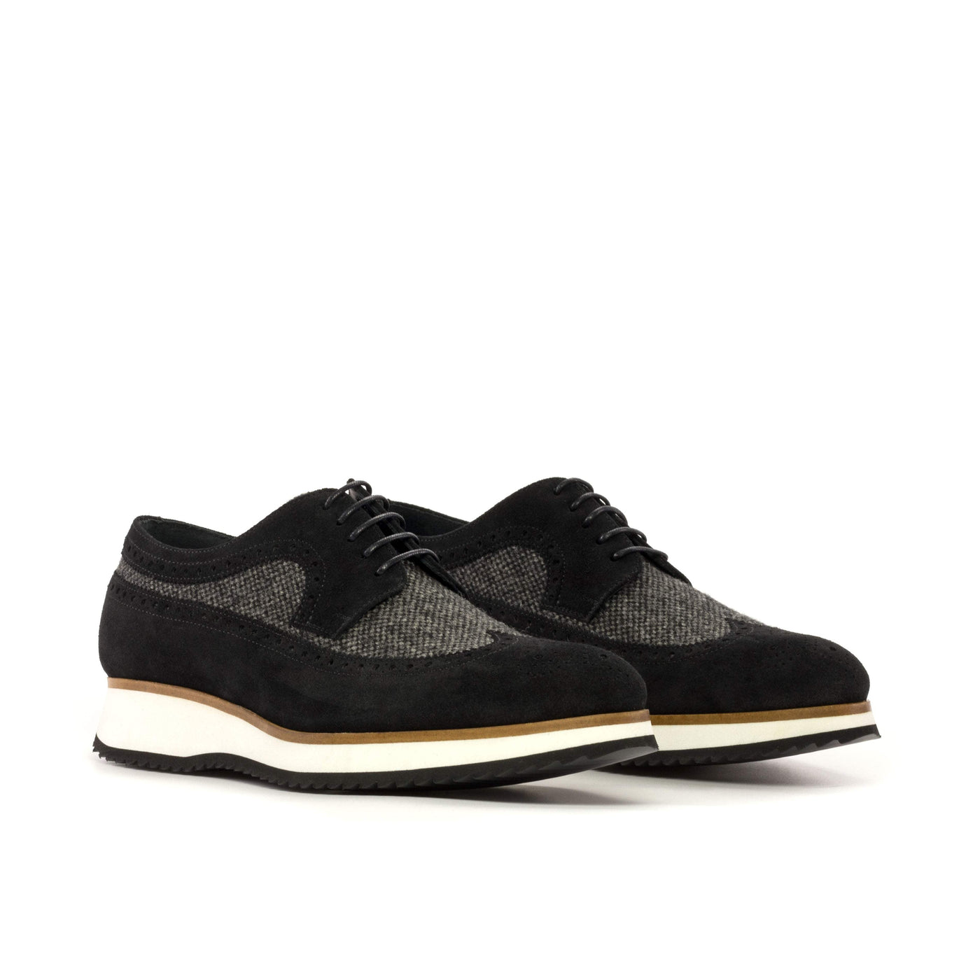 Men's Longwing Blucher Shoes Leather Grey Black 5307 3- MERRIMIUM