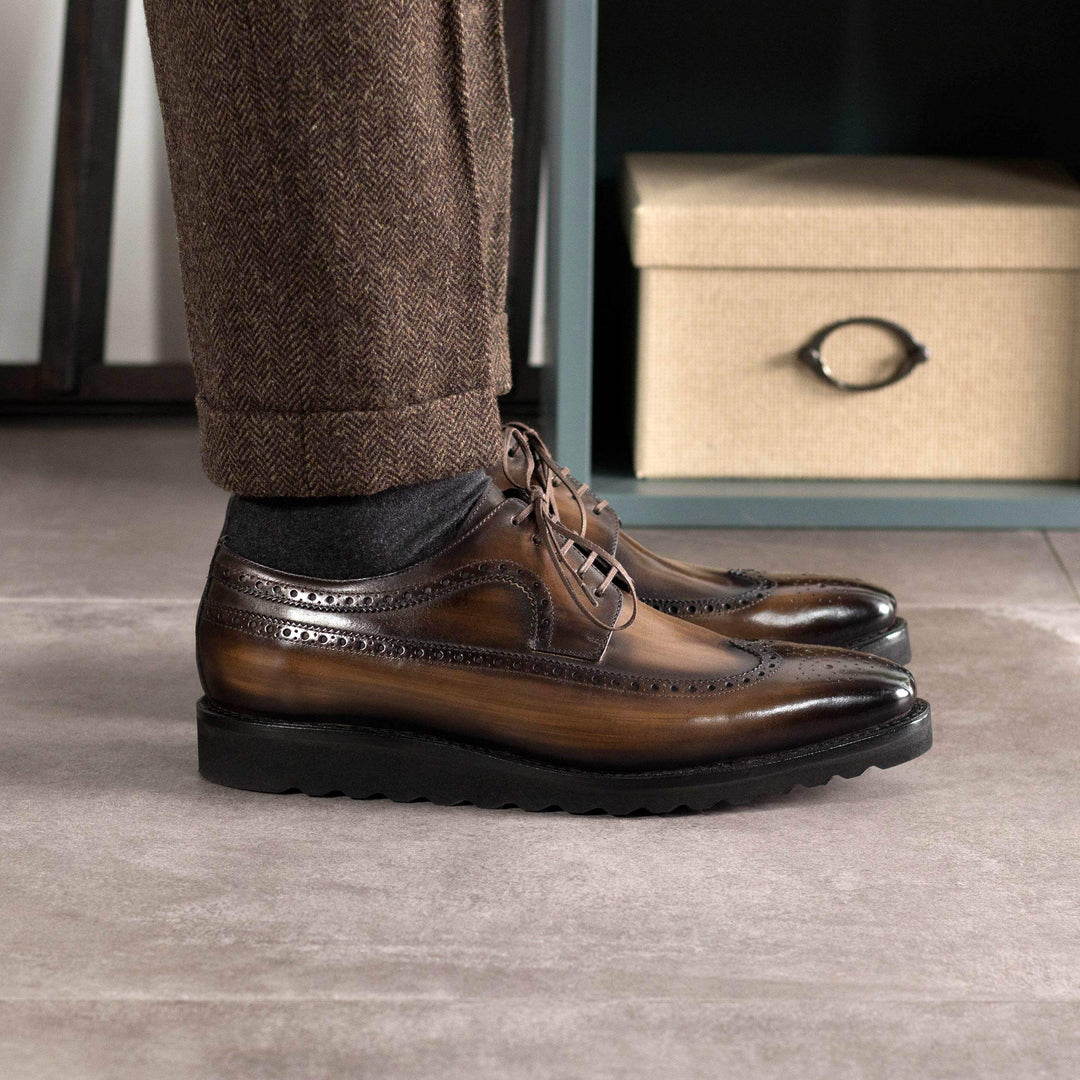 Men's Longwing Blucher Shoes Patina Goodyear Welt Brown 5618 5- MERRIMIUM