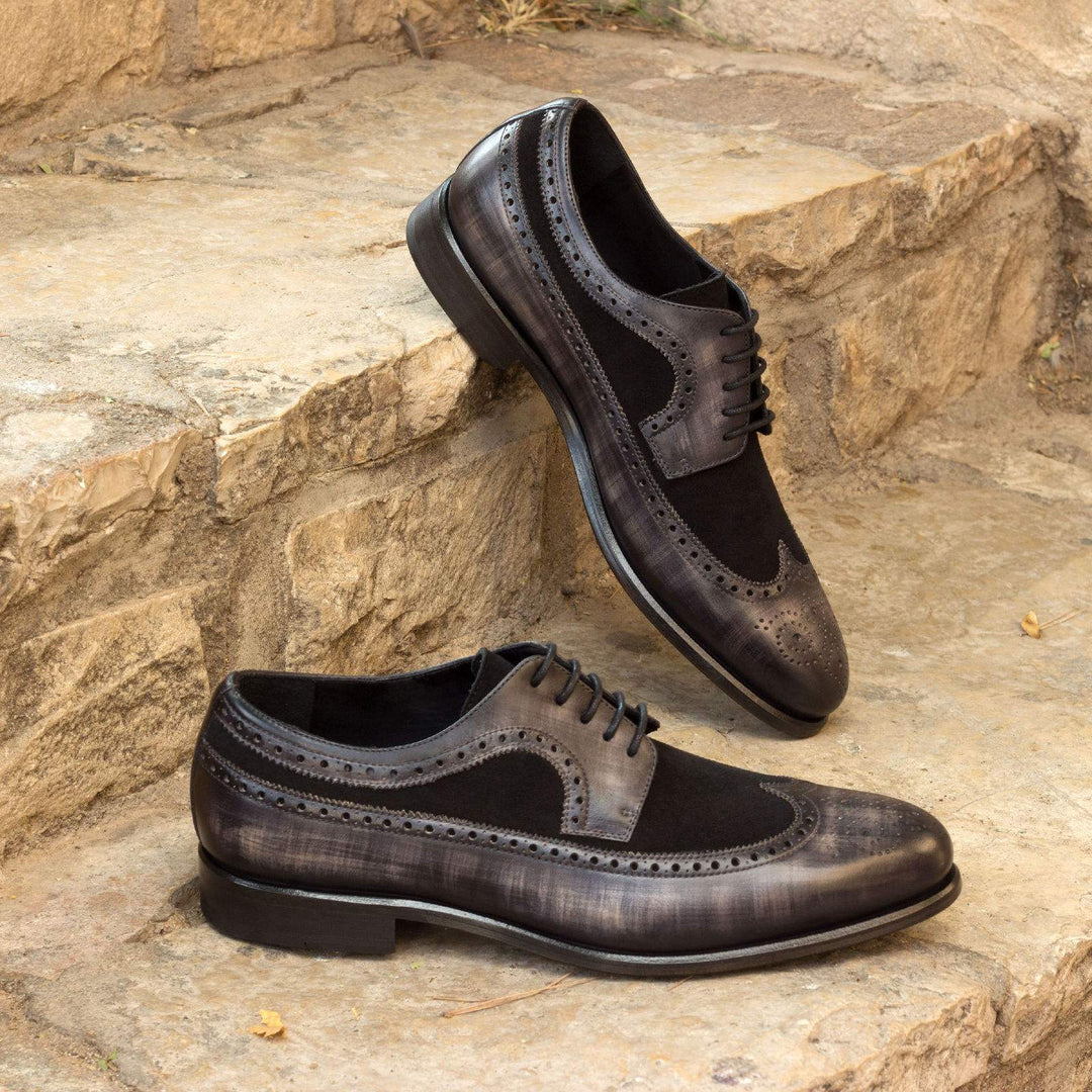 Men's Longwing Blucher Shoes Patina Leather Black Grey 2350 1- MERRIMIUM--GID-1594-2350