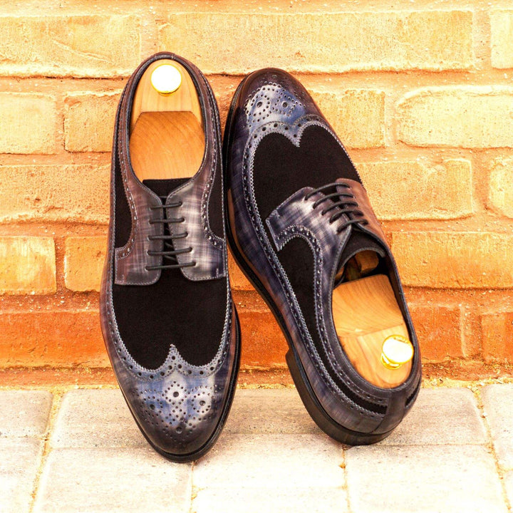 Men's Longwing Blucher Shoes Patina Leather Black Grey 3539 1- MERRIMIUM--GID-1594-3539