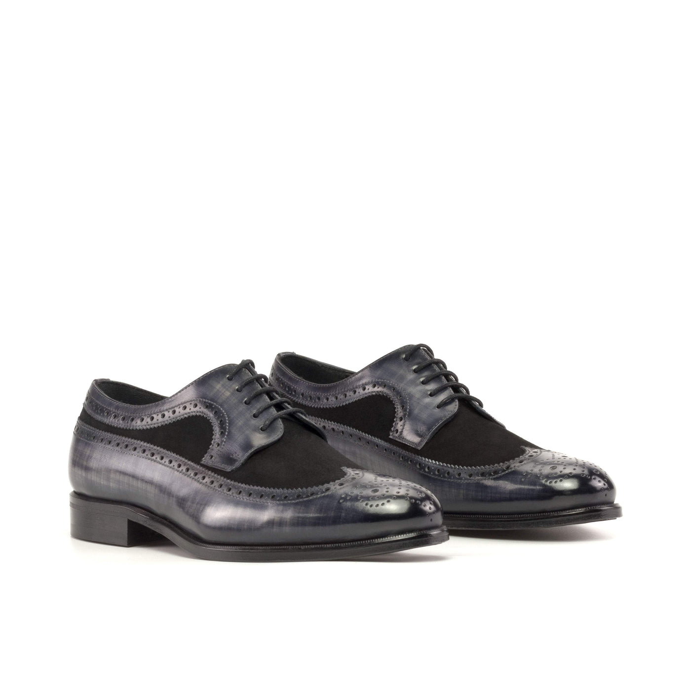 Men's Longwing Blucher Shoes Patina Leather Black Grey 5361 3- MERRIMIUM