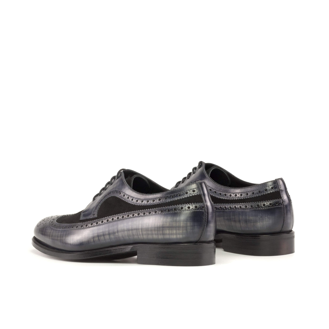 Men's Longwing Blucher Shoes Patina Leather Black Grey 5361 2- MERRIMIUM