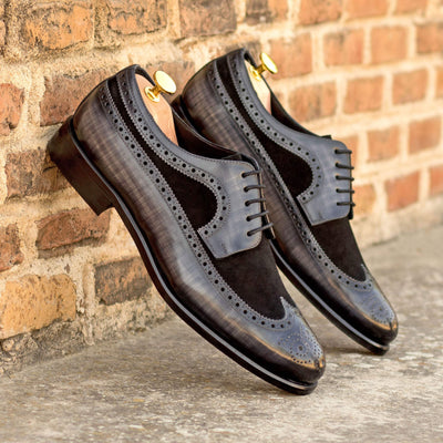 Men's Longwing Blucher Shoes Patina Leather Black Grey 5361 1- MERRIMIUM--GID-1594-5361