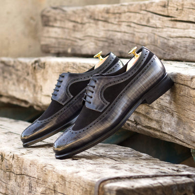 Men's Longwing Blucher Shoes Patina Leather Black Grey 5361 4- MERRIMIUM