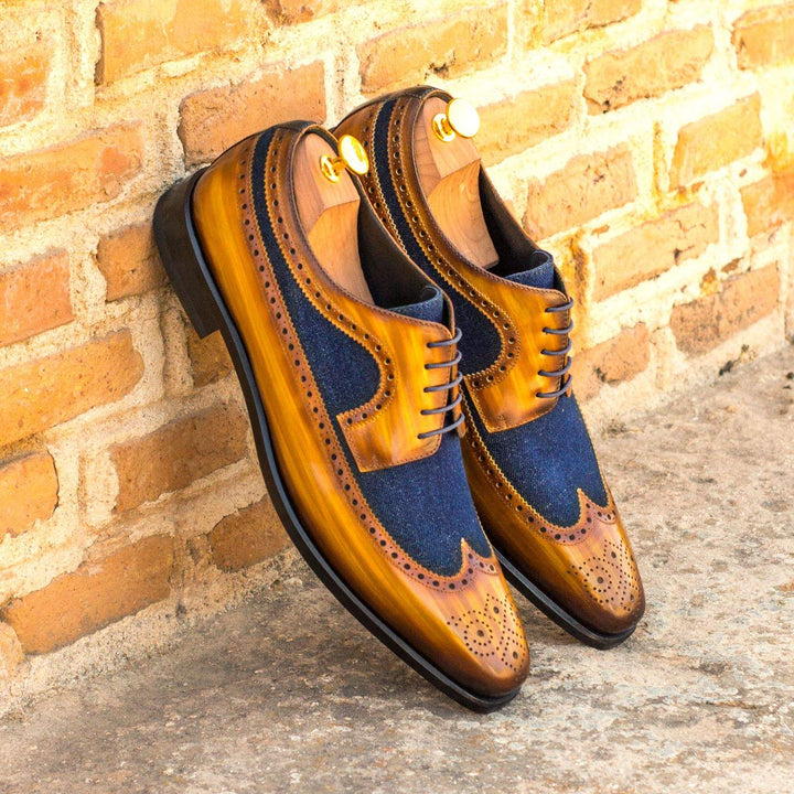 Men's Longwing Blucher Shoes Patina Leather Blue Brown 3614 4- MERRIMIUM