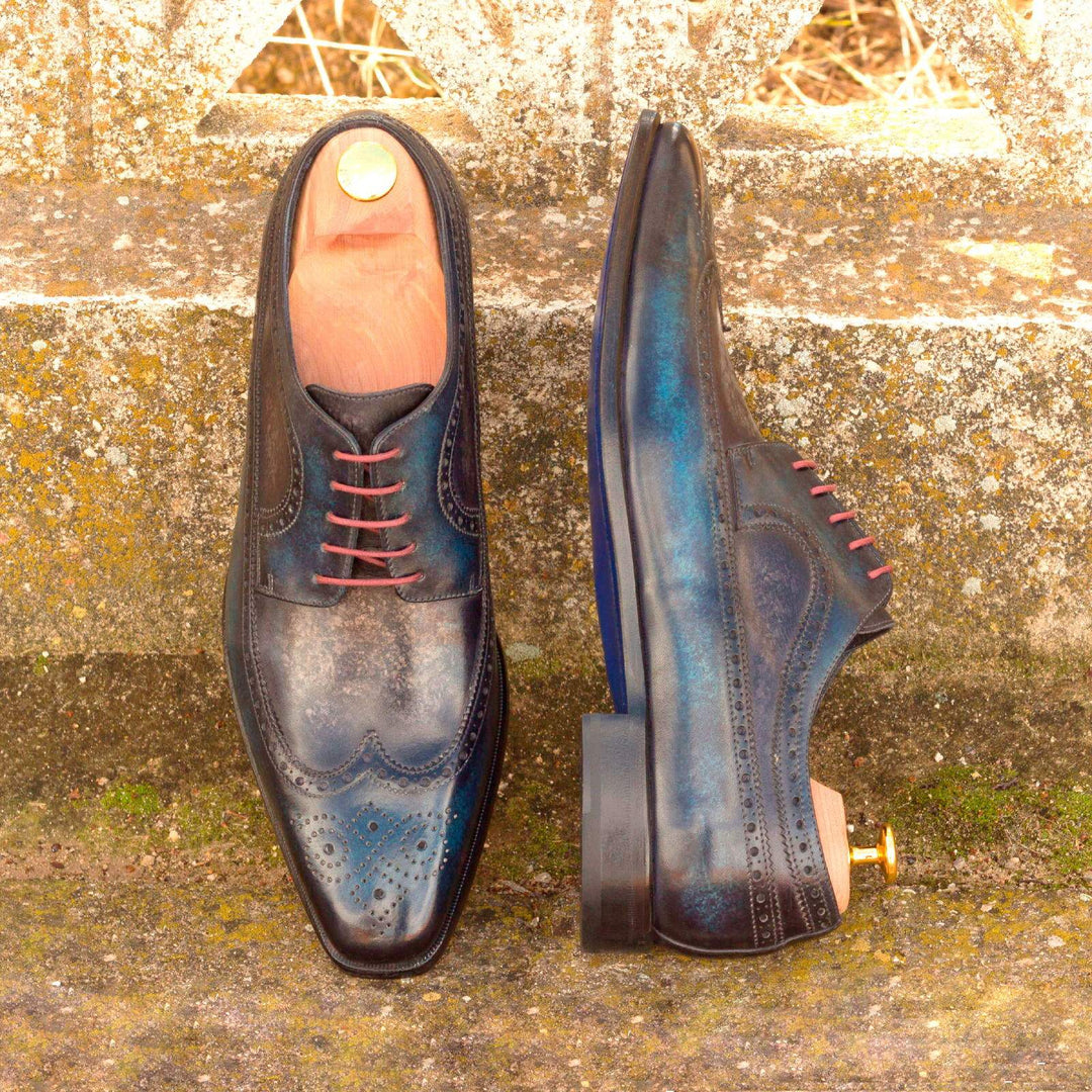 Men's Longwing Blucher Shoes Patina Leather Blue Grey 2612 1- MERRIMIUM--GID-1595-2612