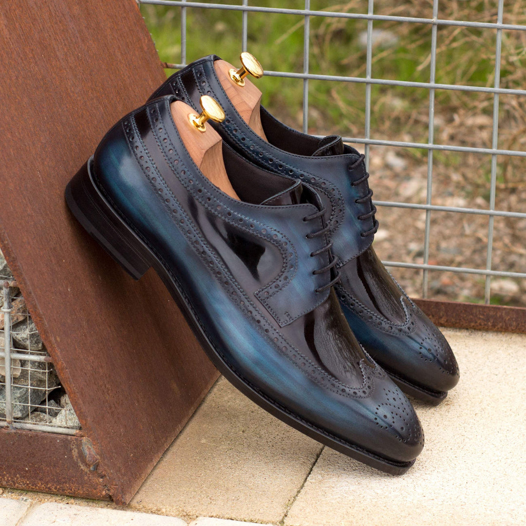 Men's Longwing Blucher Shoes Patina Leather Goodyear Welt Black Blue 3948 1- MERRIMIUM--GID-2625-3948