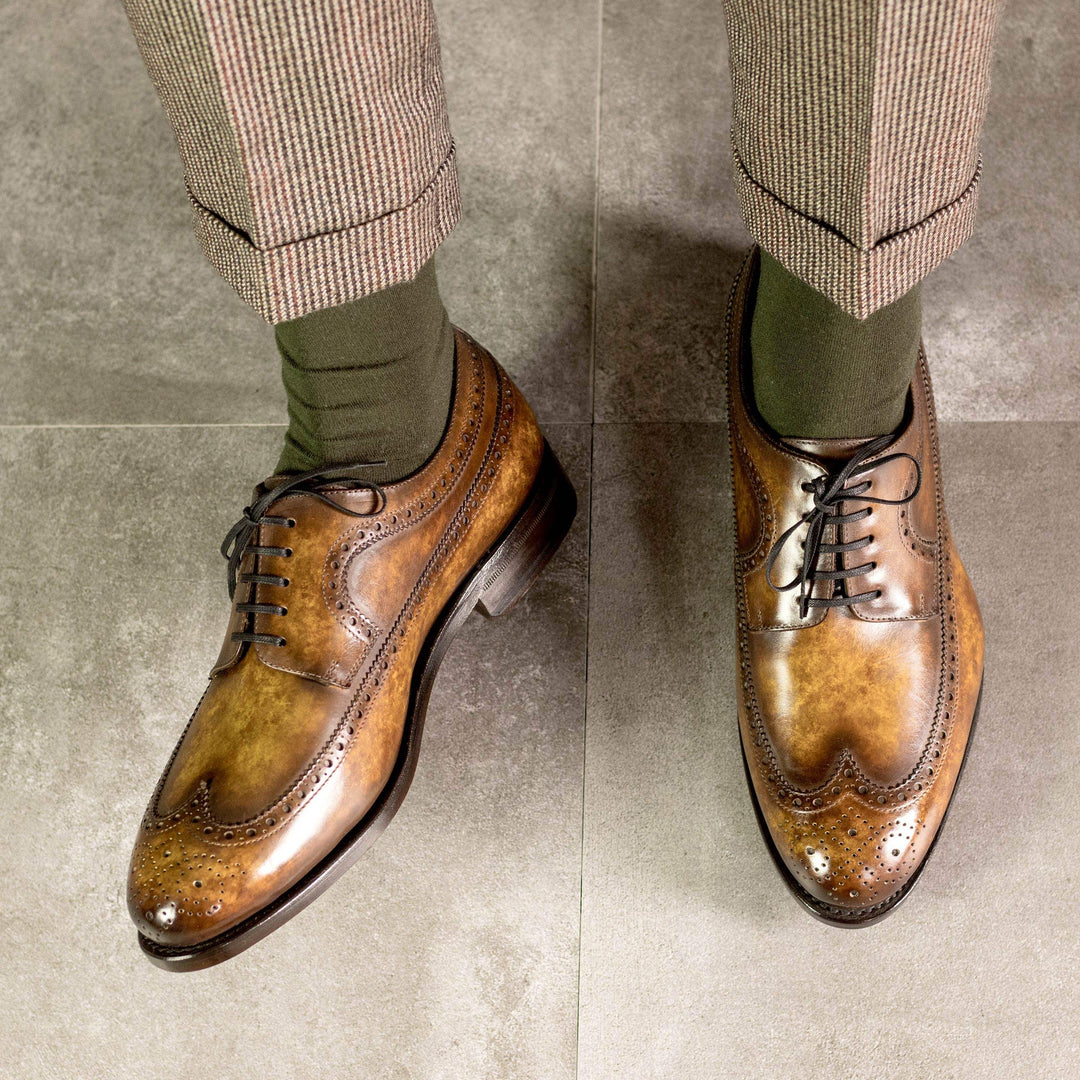 Men's Longwing Blucher Shoes Patina Leather Goodyear Welt Brown 5246 1- MERRIMIUM--GID-4385-5246