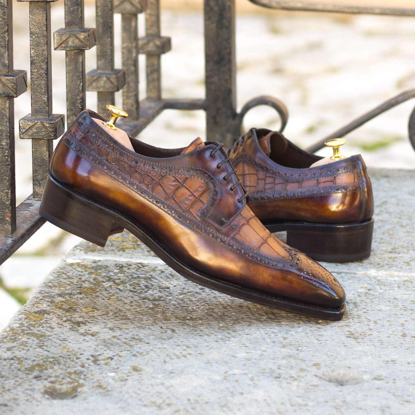 Men's Longwing Blucher Shoes Patina Leather Goodyear Welt Brown Burgundy 4943 1- MERRIMIUM--GID-3557-4943