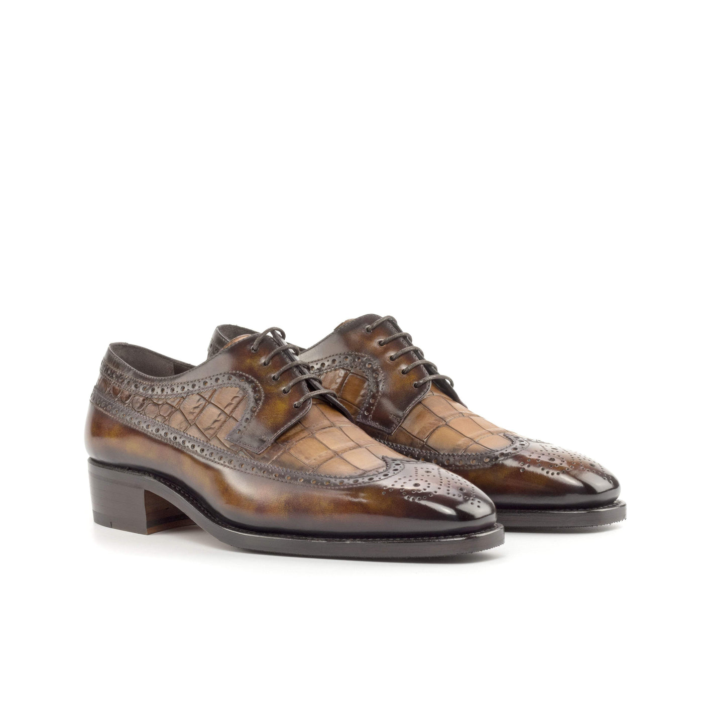 Men's Longwing Blucher Shoes Patina Leather Goodyear Welt Brown Burgundy 4943 3- MERRIMIUM