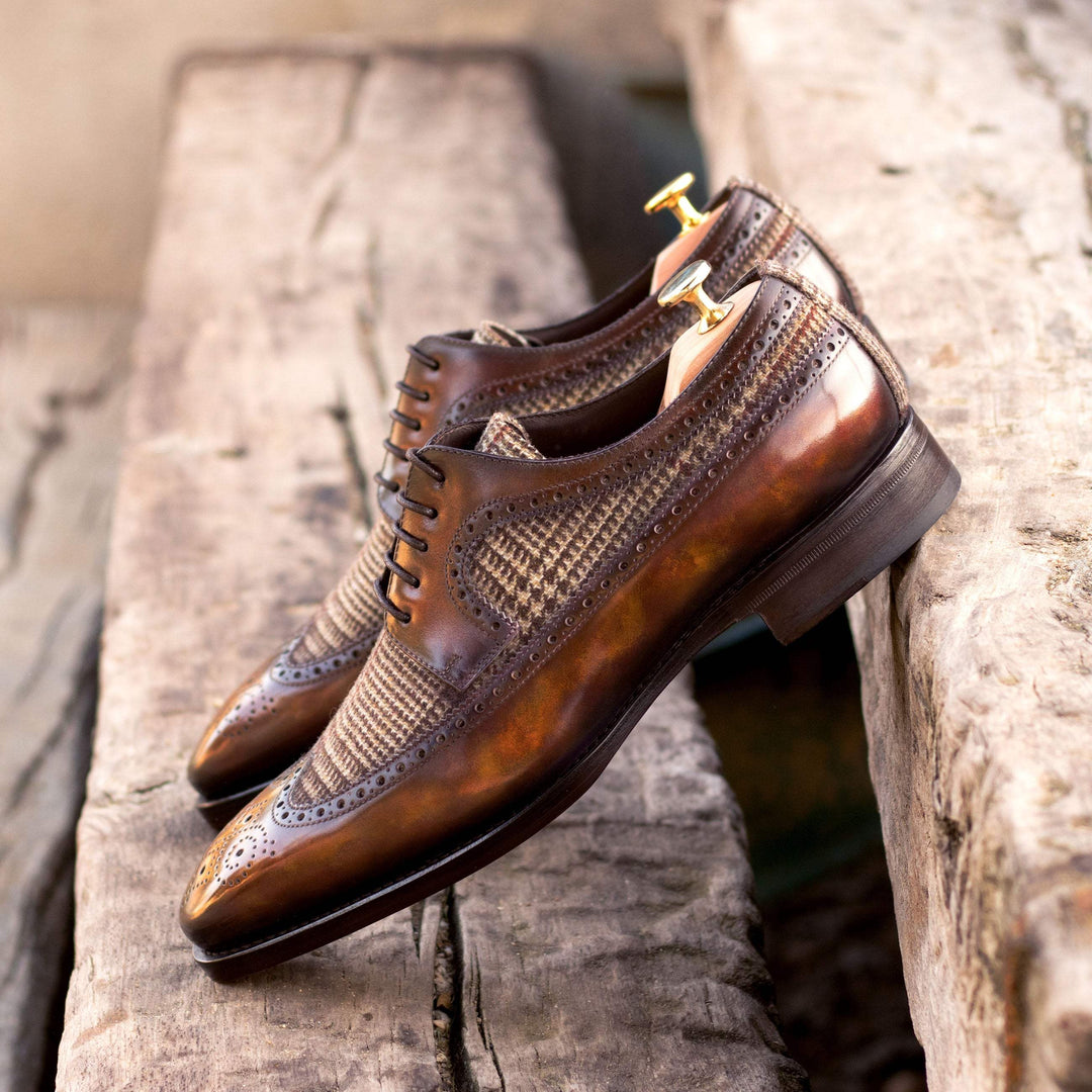 Men's Longwing Blucher Shoes Patina Leather Goodyear Welt Brown Burgundy 4983 1- MERRIMIUM--GID-2625-4983