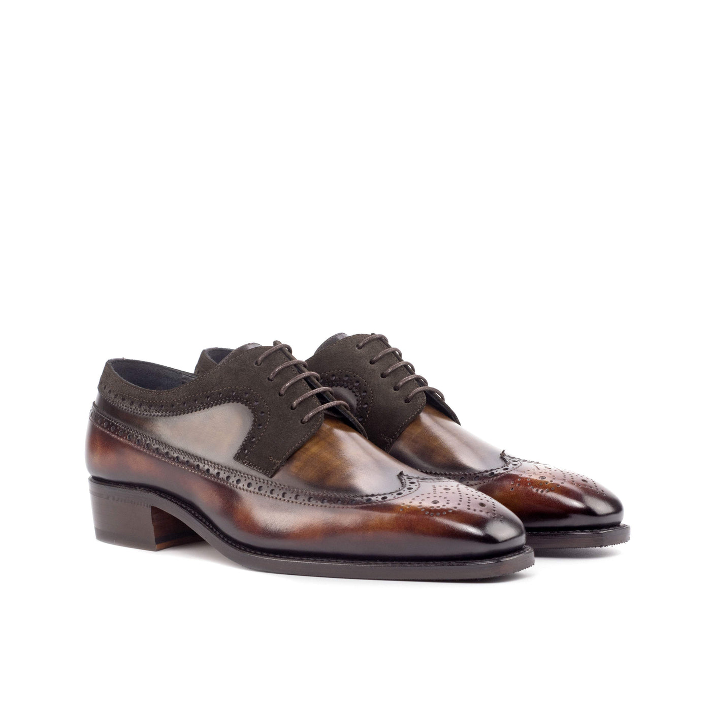 Men's Longwing Blucher Shoes Patina Leather Goodyear Welt Dark Brown Burgundy 4627 3- MERRIMIUM
