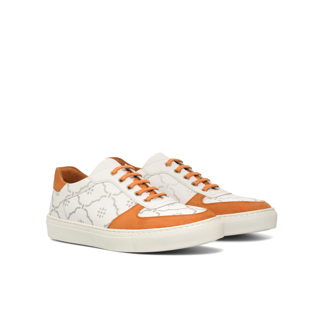 Men's Low Top Trainer Shoes Leather Orange Design Stencil None 5131 4- MERRIMIUM